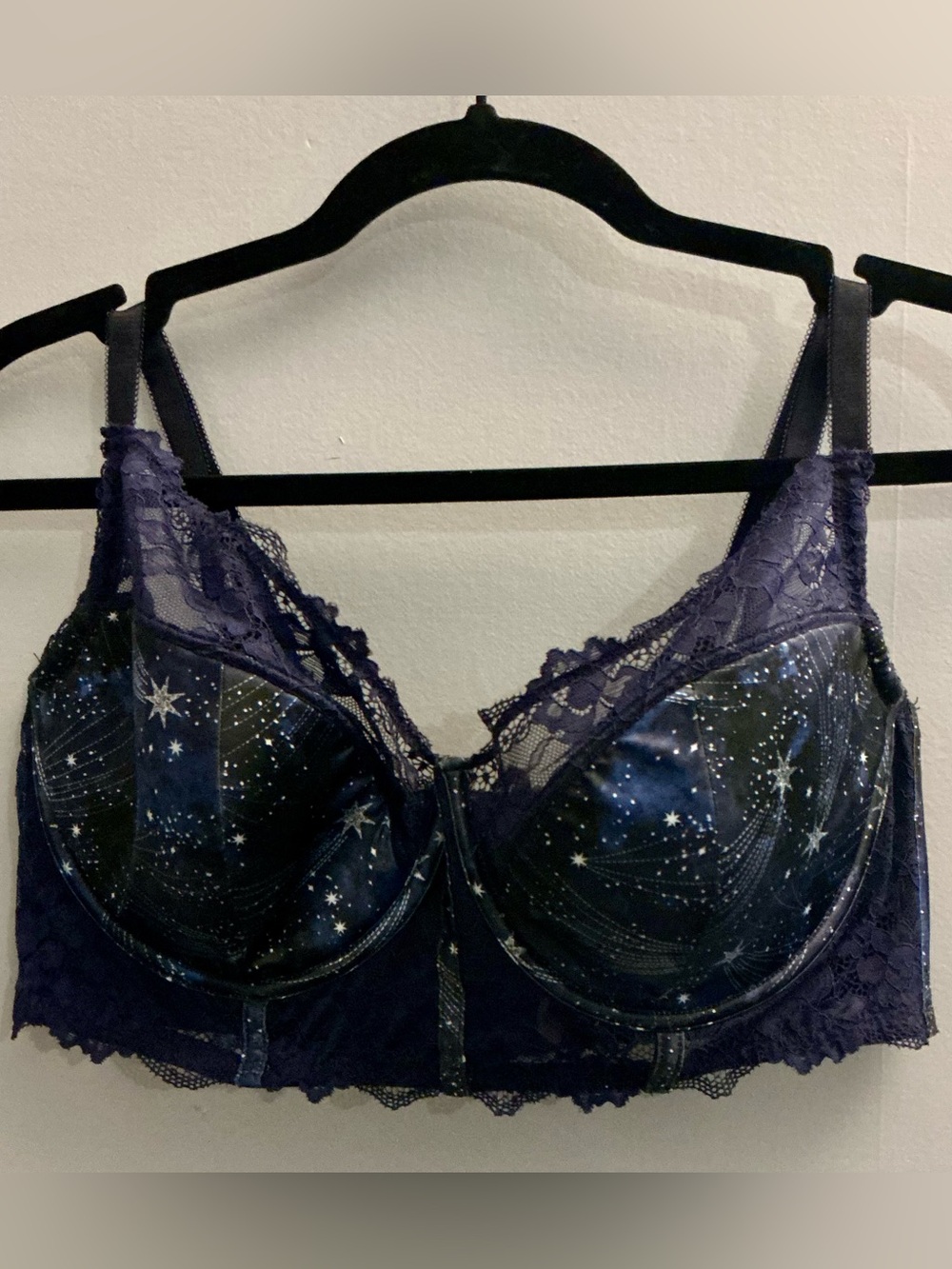 Adore Me 38DDD Navy Celestial Star Lace Longline Underwire Bra